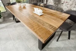Massiver Esstisch IRON CRAFT 200cm natur Mangoholz Eisen Kufengestell Industrial Design
