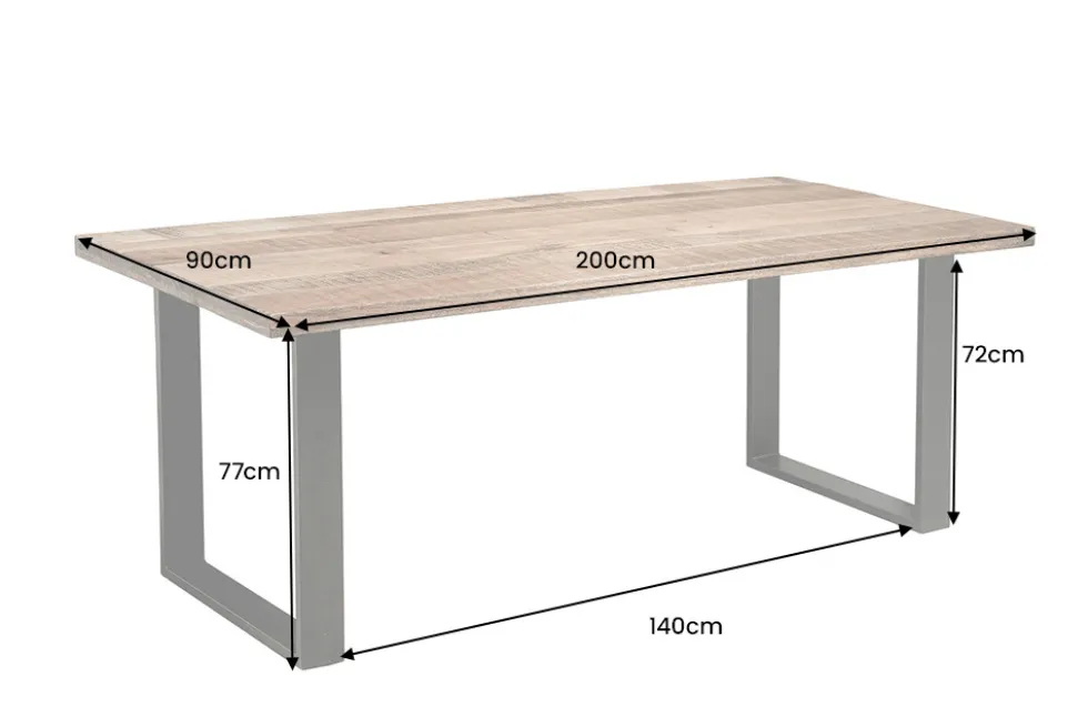 Massiver Esstisch IRON CRAFT 200cm natur Mangoholz Eisen Kufengestell Industrial Design