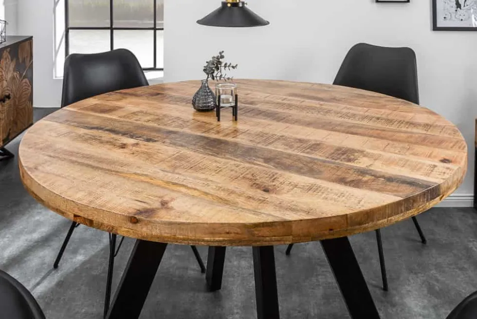 Massiver Esstisch IRON CRAFT 120cm rund natur Mangoholz