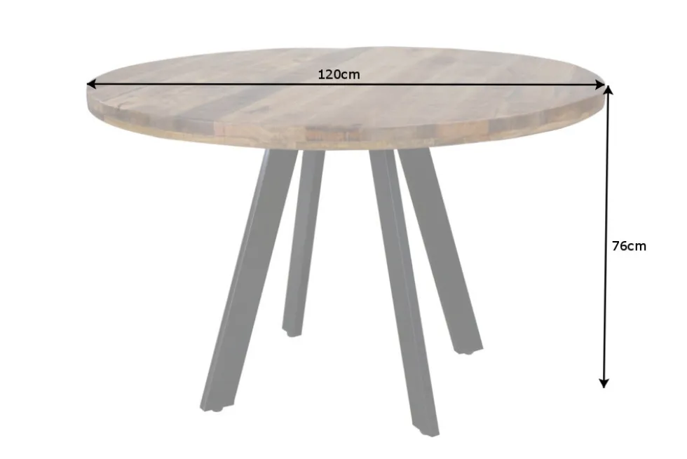 Massiver Esstisch IRON CRAFT 120cm rund natur Mangoholz