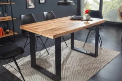 Massiver Esstisch IRON CRAFT 140cm Mangoholz schwarzes Eisengestell Kufe Industrial Design