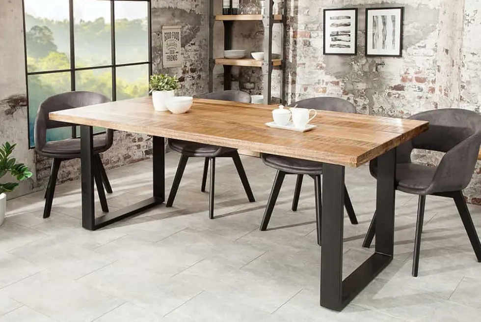 Massiver Esstisch IRON CRAFT 160cm natur Mangoholz Eisen Kufengestell Industrial Design