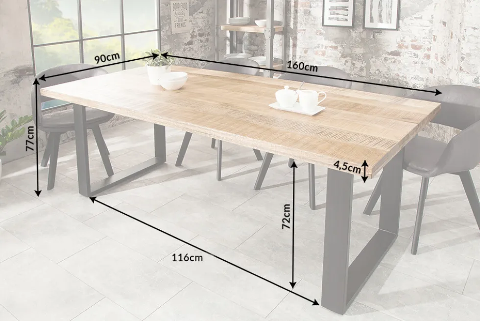 Massiver Esstisch IRON CRAFT 160cm natur Mangoholz Eisen Kufengestell Industrial Design