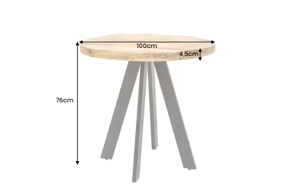 Massiver Esstisch IRON CRAFT 100cm rund natur Mangoholz schwarzes Metallgestell