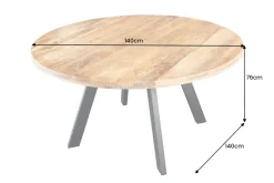 Massiver Esstisch IRON CRAFT 140cm natur rund Mangoholz Metall Industrial Design