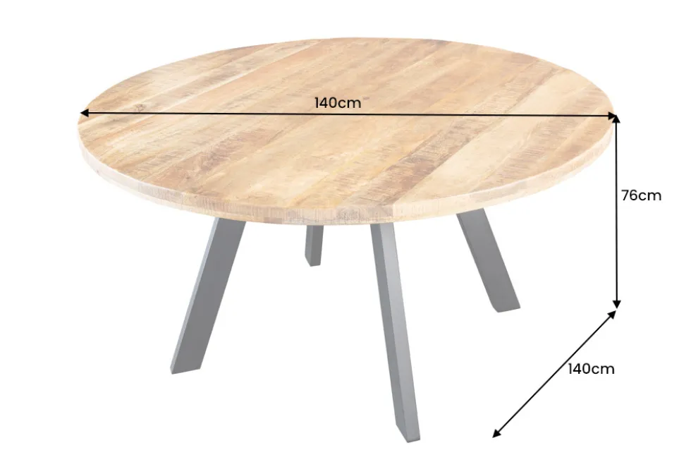 Massiver Esstisch IRON CRAFT 140cm natur rund Mangoholz Metall Industrial Design
