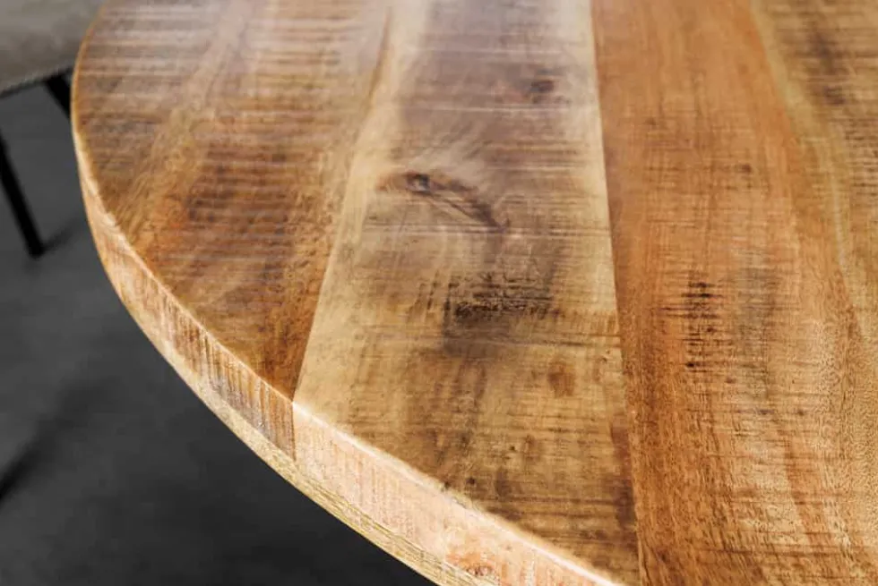 Massiver Esstisch IRON CRAFT 140cm natur rund Mangoholz Metall Industrial Design