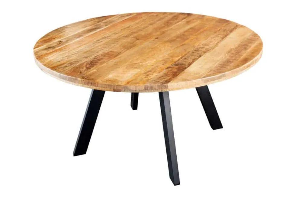 Massiver Esstisch IRON CRAFT 140cm natur rund Mangoholz Metall Industrial Design
