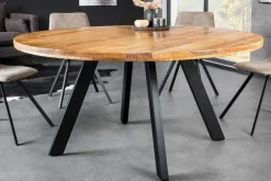 Massiver Esstisch IRON CRAFT 140cm natur rund Mangoholz Metall Industrial Design