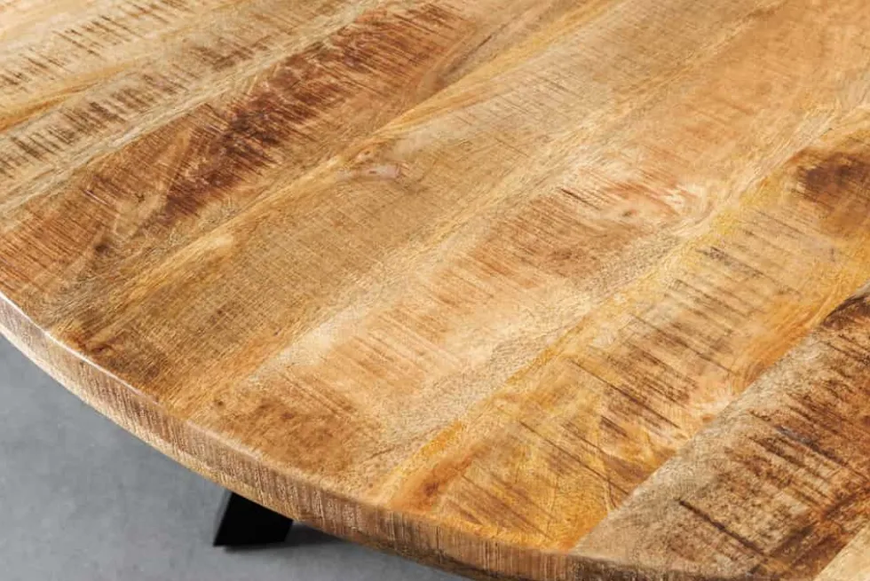 Massiver Esstisch IRON CRAFT 140cm natur rund Mangoholz Metall Industrial Design
