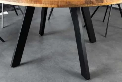 Massiver Esstisch IRON CRAFT 140cm natur rund Mangoholz Metall Industrial Design