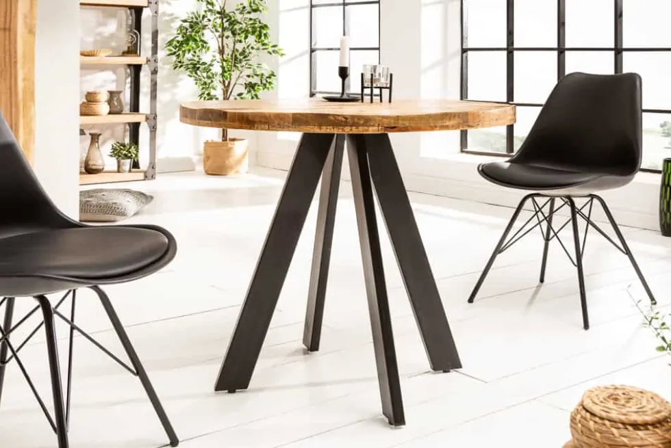 Massiver Esstisch IRON CRAFT 80cm rund natur Mangoholz