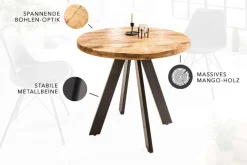 Massiver Esstisch IRON CRAFT 80cm rund natur Mangoholz