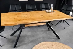 Massiver Esstisch LOFT 200cm natur Eichenholz schwarzes Eisengestell Industrial