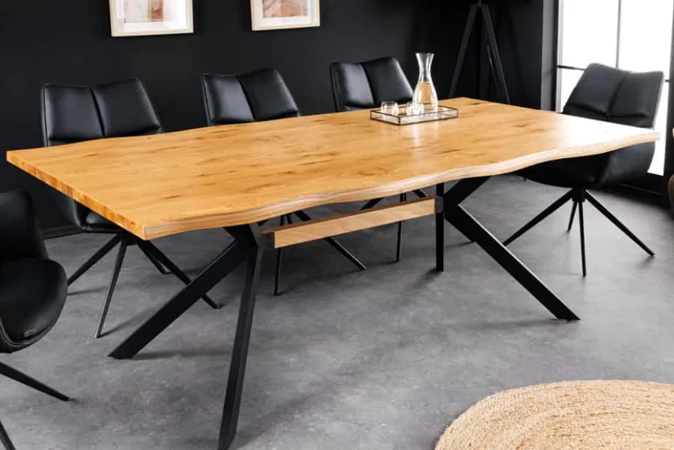 Massiver Esstisch LOFT 200cm natur Eichenholz schwarzes Eisengestell Industrial