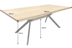 Massiver Esstisch LOFT 200cm natur Eichenholz schwarzes Eisengestell Industrial
