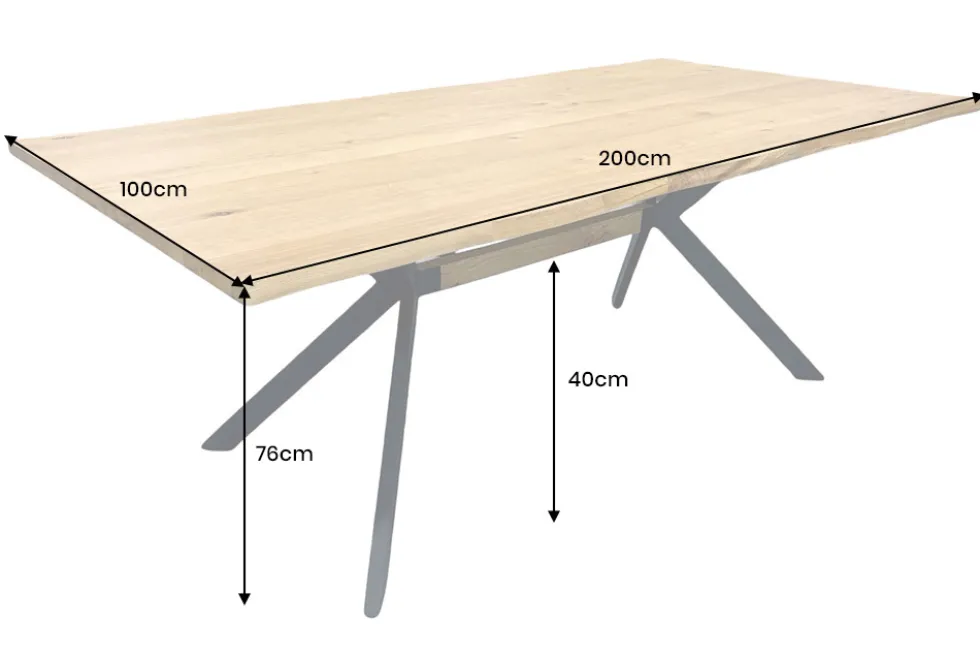 Massiver Esstisch LOFT 200cm natur Eichenholz schwarzes Eisengestell Industrial