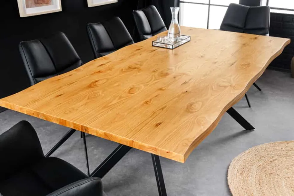 Massiver Esstisch LOFT 200cm natur Eichenholz schwarzes Eisengestell Industrial