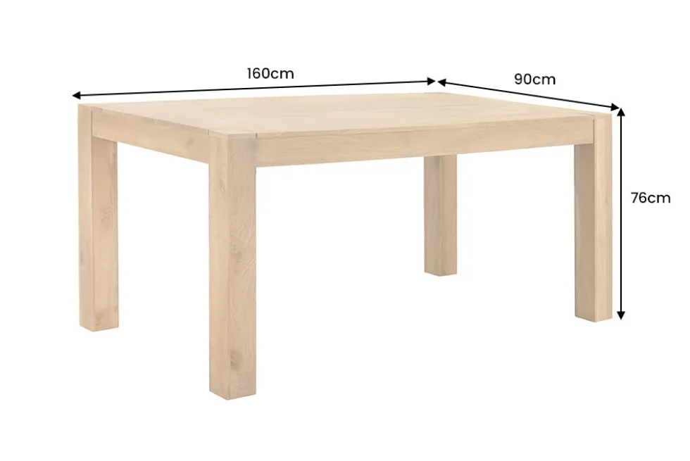 Massiver Esstisch MAKASSAR 160cm natur Mangoholz cream finish lackiert rechteckig