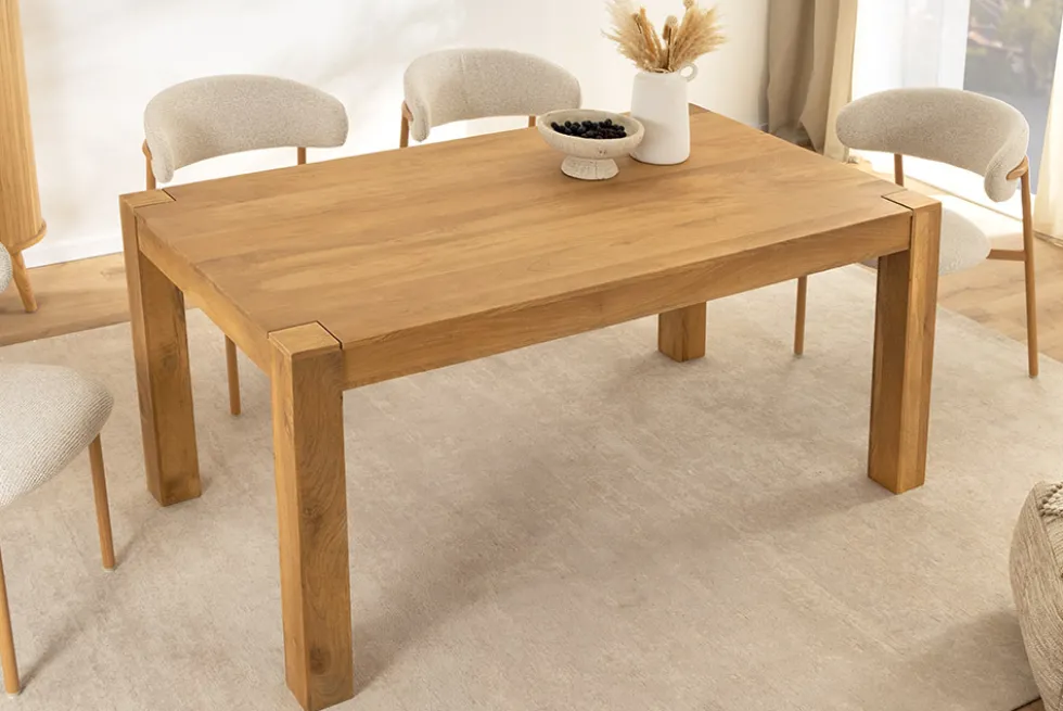 Massiver Esstisch MAKASSAR 160cm natur Mangoholz cream finish lackiert rechteckig