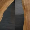 Massiver Esstisch MAMMUT 160cm natur Akazie schwarz X-Gestell Baumkante