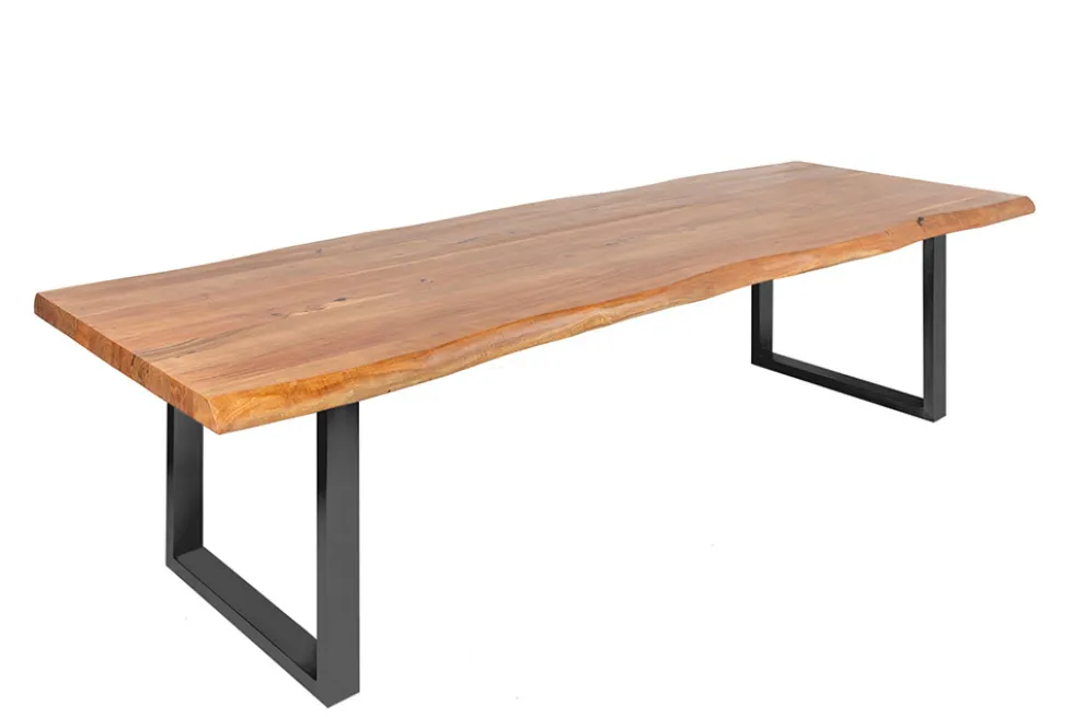 Massiver Esstisch MAMMUT 300cm braun honey finish Akazie schwarz Baumkante