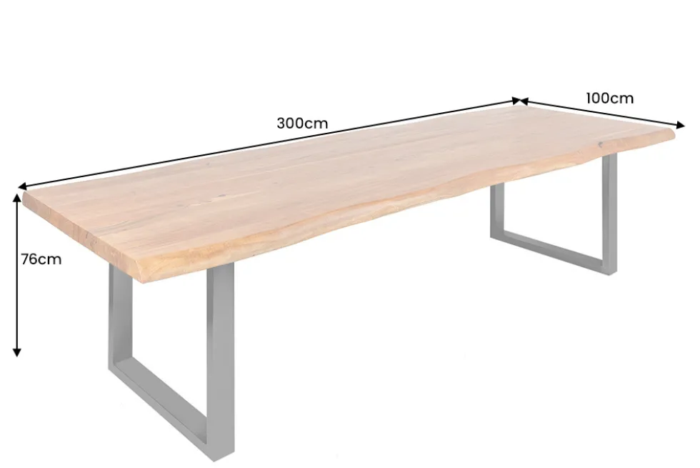 Massiver Esstisch MAMMUT 300cm braun honey finish Akazie schwarz Baumkante