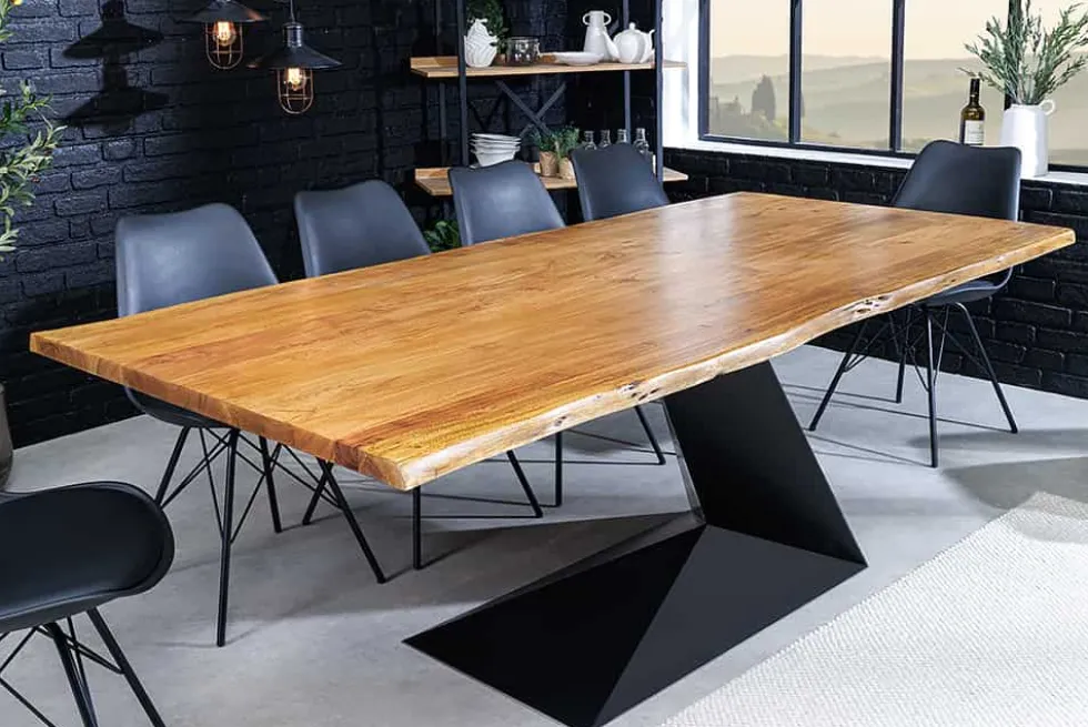 Massiver Esstisch MAMMUT BALANCE 200cm natur braun Akazie schwarz Baumkante