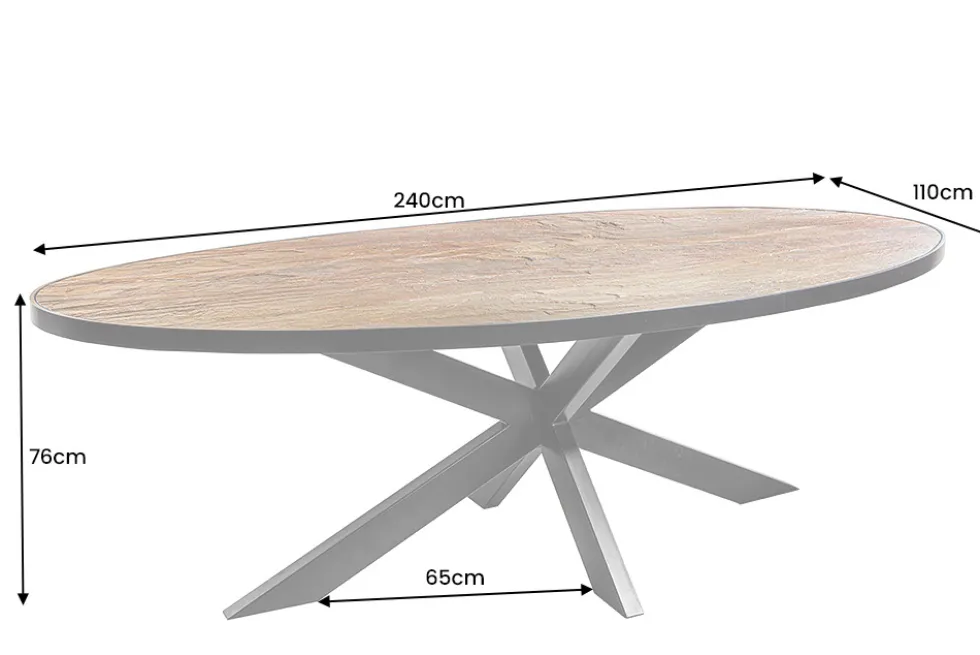 Massiver Esstisch MOUNTAIN SOUL 240cm rötlich grün schwarz oval Naturstein Eisen