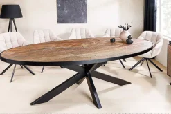 Massiver Esstisch MOUNTAIN SOUL 240cm rötlich grün schwarz oval Naturstein Eisen
