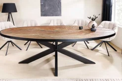 Massiver Esstisch MOUNTAIN SOUL 240cm rötlich grün schwarz oval Naturstein Eisen