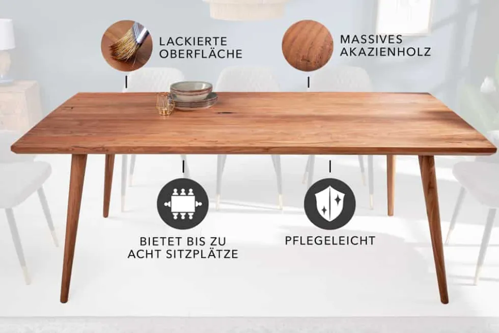 Massiver Esstisch MYSTIC LIVING 160cm Akazie natur Massivholz