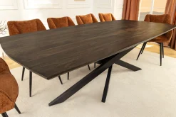 Massiver Esstisch SIGNUM 220cm dunkelbraun Mangoholz Bootsform Sterngestell
