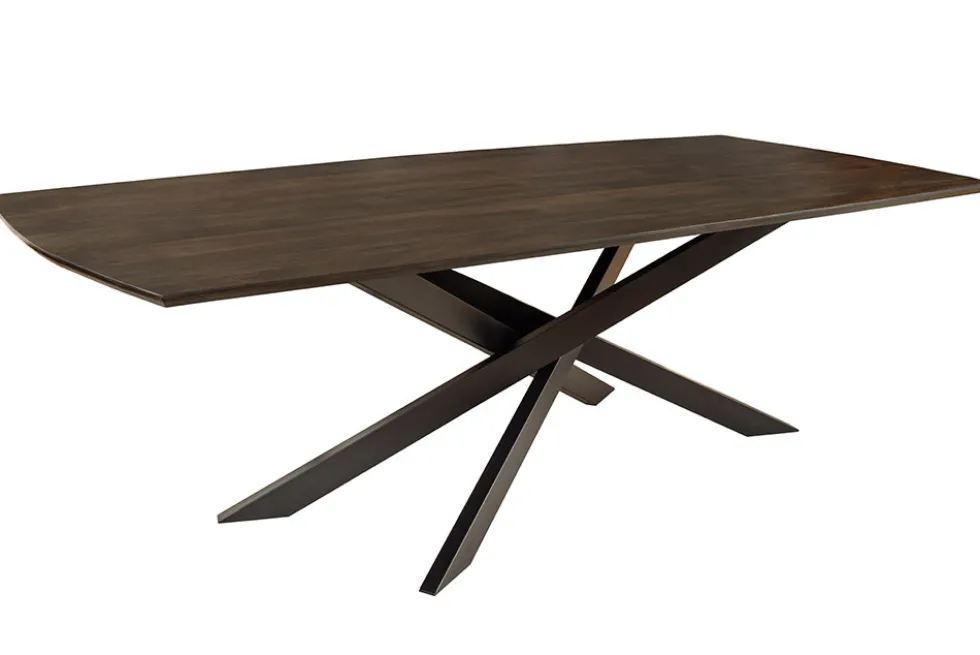 Massiver Esstisch SIGNUM 220cm dunkelbraun Mangoholz Bootsform Sterngestell