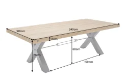 Massiver Esstisch THOR 240cm vintage braun recyceltes Pinienholz Industrial Design X-Gestell