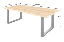 Massiver Esstisch WILD OAK 160cm natur schwarz Wildeiche Baumkante Metall U-Gestell