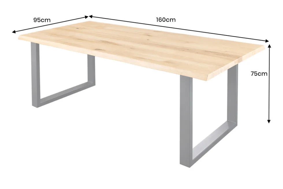 Massiver Esstisch WILD OAK 160cm natur schwarz Wildeiche Baumkante Metall U-Gestell