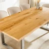 Massiver Esstisch WILD OAK 160cm natur silber Wildeiche Baumkante Edelstahl U-Gestell