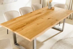 Massiver Esstisch WILD OAK 160cm natur silber Wildeiche Baumkante Edelstahl U-Gestell