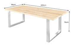 Massiver Esstisch WILD OAK 200cm natur silber Wildeiche Baumkante Edelstahl U-Gestell