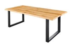 Massiver Esstisch WILD OAK 200cm natur schwarz Wildeiche Baumkante Metall U-Gestell
