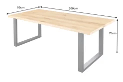 Massiver Esstisch WILD OAK 200cm natur schwarz Wildeiche Baumkante Metall U-Gestell