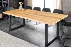 Massiver Esstisch WILD OAK 200cm natur schwarz Wildeiche Baumkante Metall U-Gestell