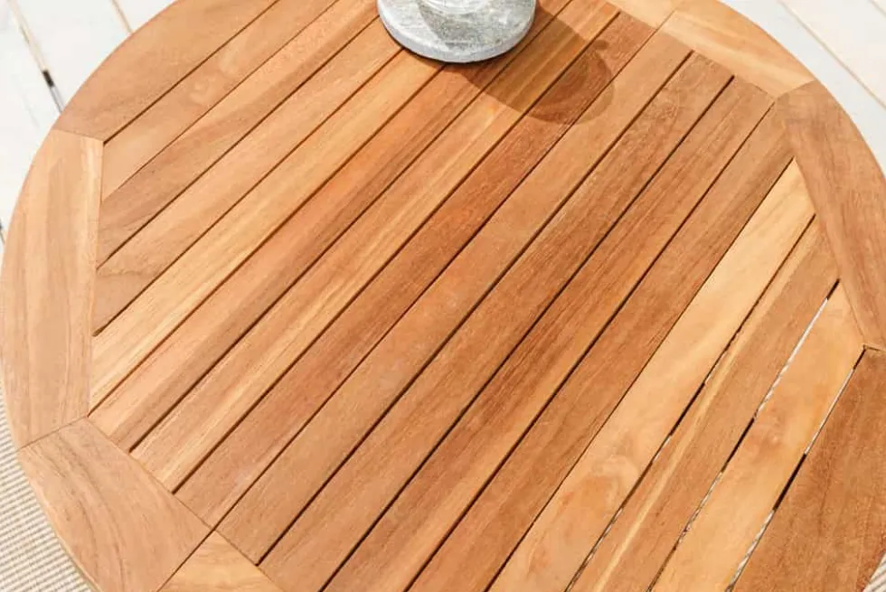 Massiver Gartenbeistelltisch EMPIRE TEAK 50cm natur Teakholz klappbar rund Outdoor