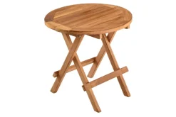 Massiver Gartenbeistelltisch EMPIRE TEAK 50cm natur Teakholz klappbar rund Outdoor