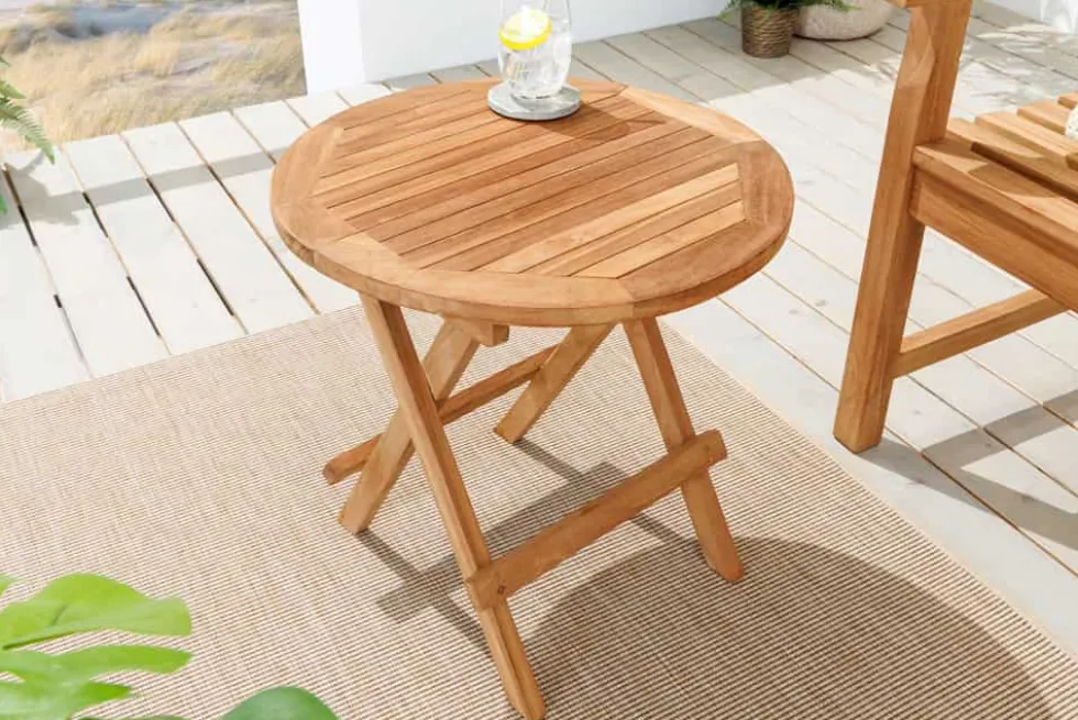 Massiver Gartenbeistelltisch EMPIRE TEAK 50cm natur Teakholz klappbar rund Outdoor