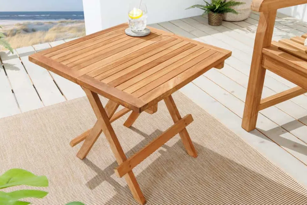 Massiver Gartenbeistelltisch EMPIRE TEAK 50cm natur Teakholz klappbar