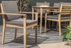 Massiver Gartenstuhl KOPENHAGEN natur Akazienholz anthrazit In- und Outdoor inkl. Kissen