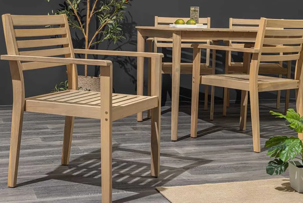 Massiver Gartenstuhl KOPENHAGEN natur Akazienholz anthrazit In- und Outdoor inkl. Kissen