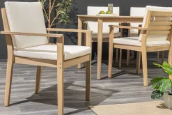 Massiver Gartenstuhl KOPENHAGEN natur Akazienholz beige Outdoor inkl. Kissen